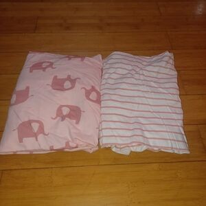 Pink Elephant and Striped Fitted Crib Sheets Set